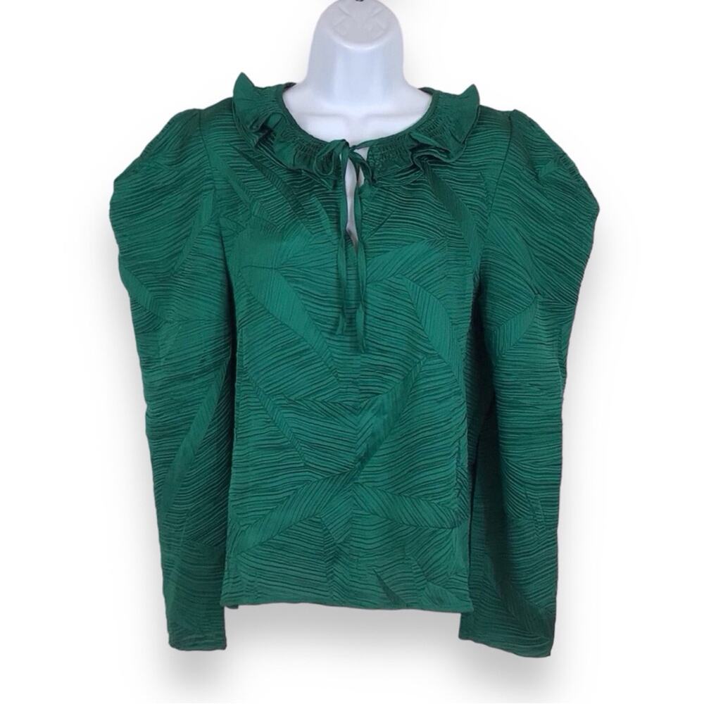 CURRENT AIR Crinkle Satin Ruffle Collar Puff Sleeve Top size L NWT